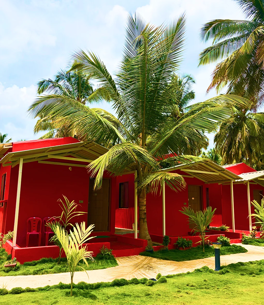 Tropical resort with red cottages